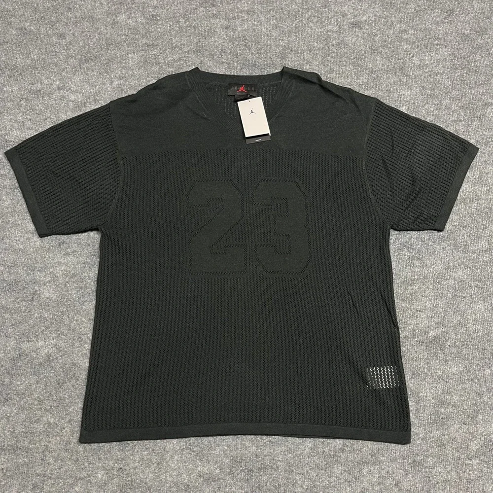 Nike Air Jordan Jersey‎ Mens Large Black Knit V-Neck Mesh 23 Graphic HQ0766-045